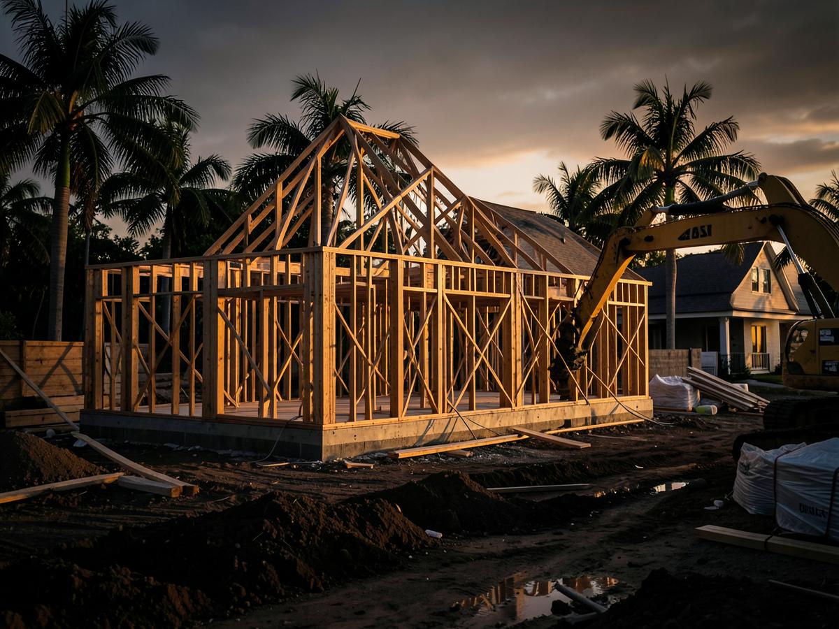 Wood framing of a construction project in South Florida