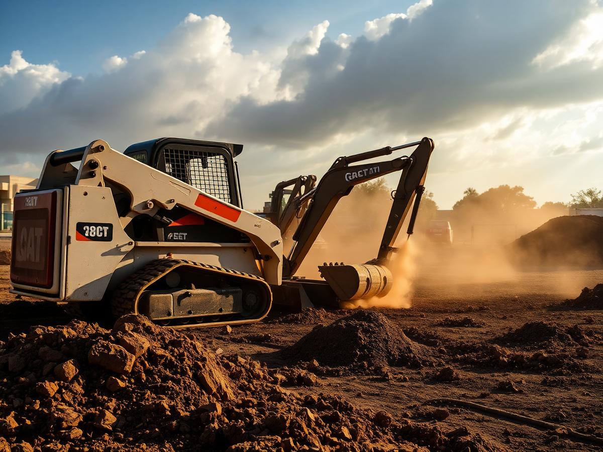 Skid steer grading a South Florida job site